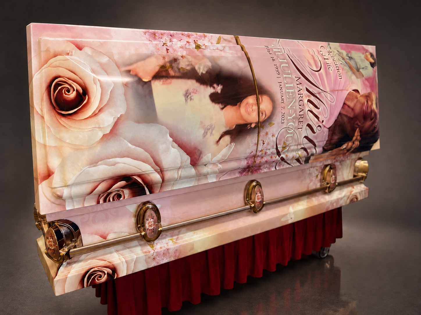 Pink rose portrait casket wrap
