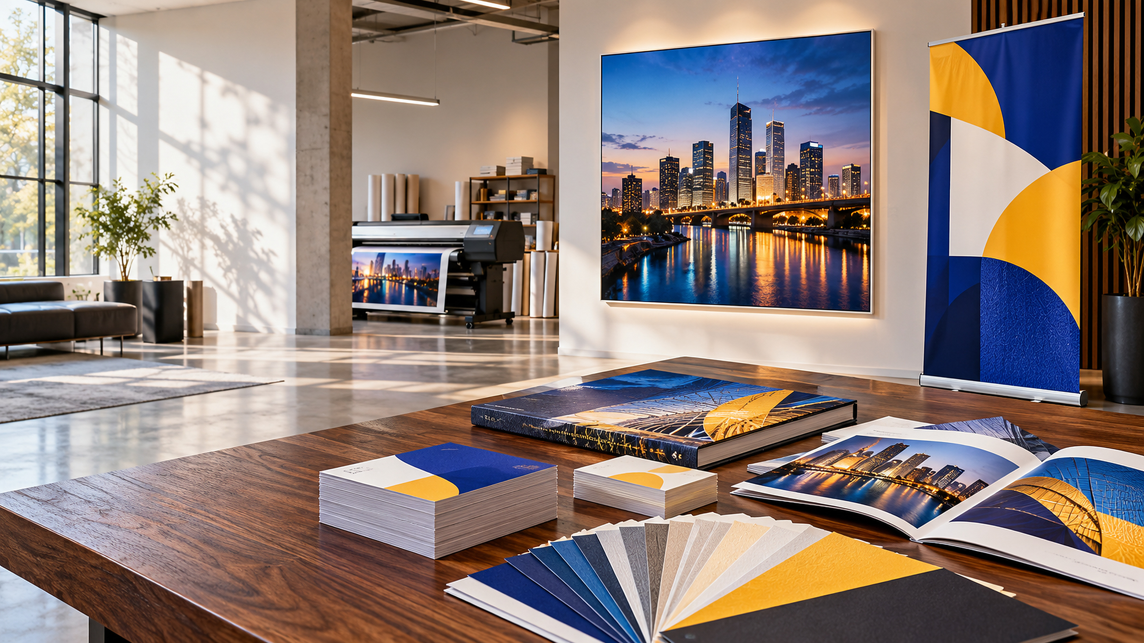 Promostore printed products: business cards, flyers, booklets, banners and retractable displays